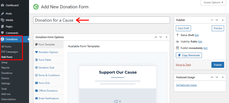 Create Donation Form & Give a Suitable Title