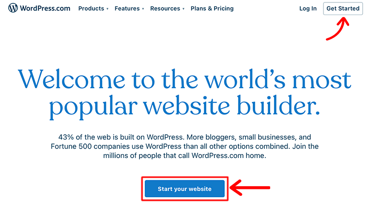 Click on the Start Your Website Button