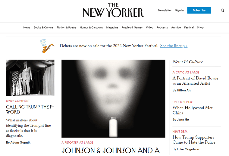 The New Yorker Political and Cultural News Magazine Website