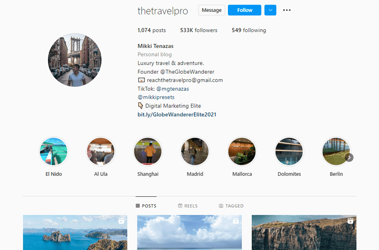 Example of Travel Niche in Instagram