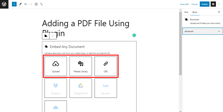 Use the Options Available to Embed your PDF Document