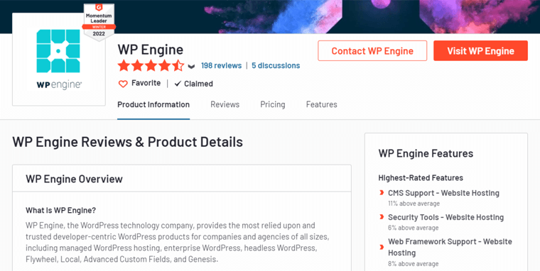 G2 Reviews on WP Engine