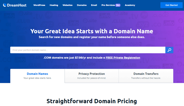 DreamHost Domain Name Search