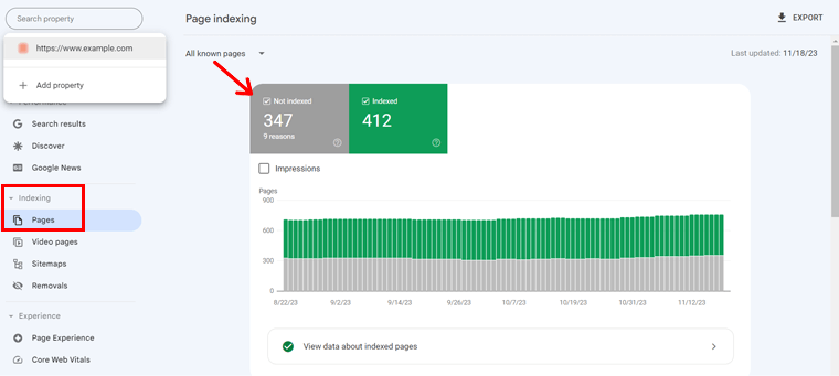 Go to Indexing Tab & Pages to See Not Indexed Pages