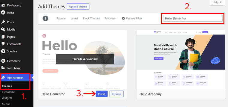 Hello Elementor Theme Installation