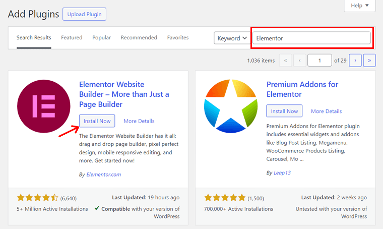 Install the Elementor Plugin