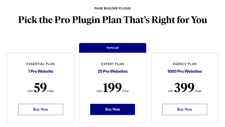 Elementor Pricing Plans