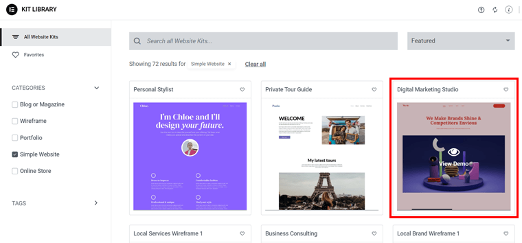 Select a Website Kit