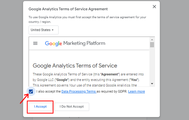 Accept Google Analytics Terms And Services