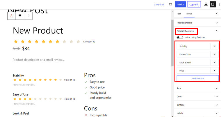 Adding Product Feature On Product Review Block