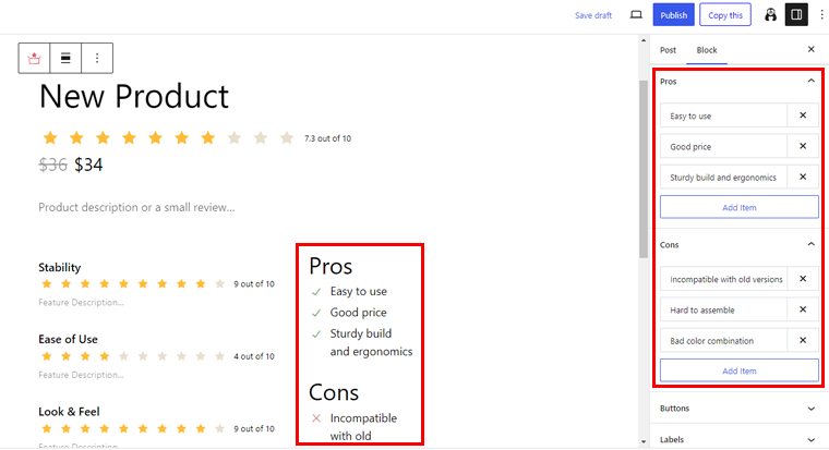 Adding Pros And Cons On Product Review Block