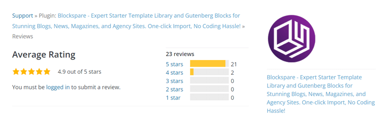 Blockspare WordPress.org Ratings