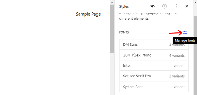 Click Manage Fonts Icon