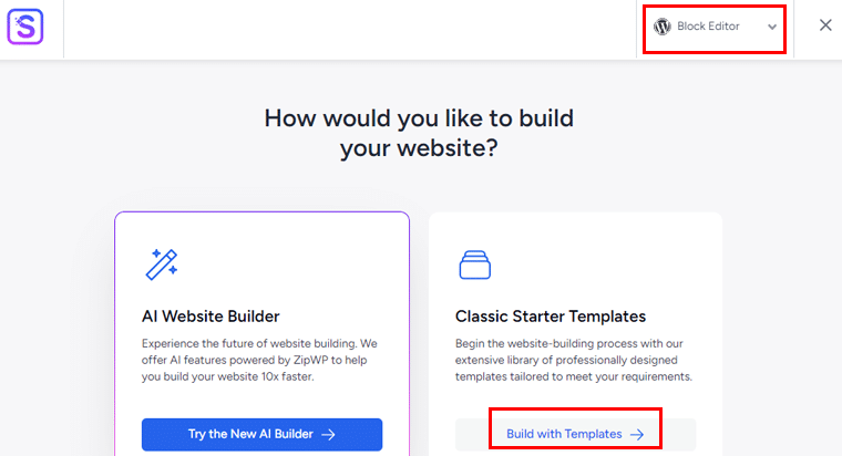 Click on Build with Templates