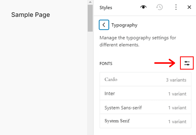 Click on Manage Fonts Icon 