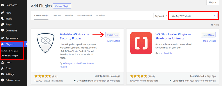 Install & Activate Hide My WP Ghost Plugin 